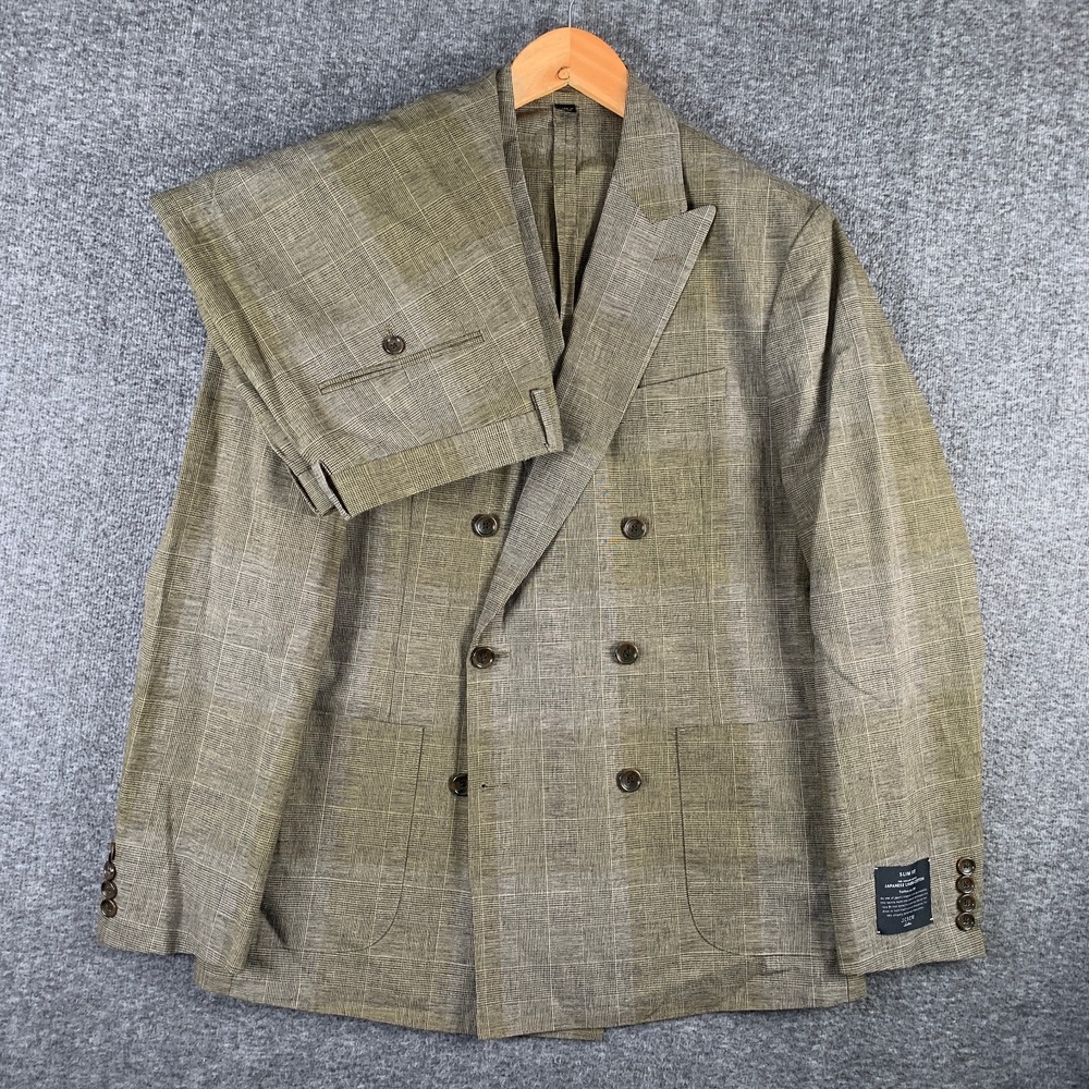 J Crew Ludlow Suit Men 41R Slim Double Breasted Japanese Linen Glen Plaid NEW